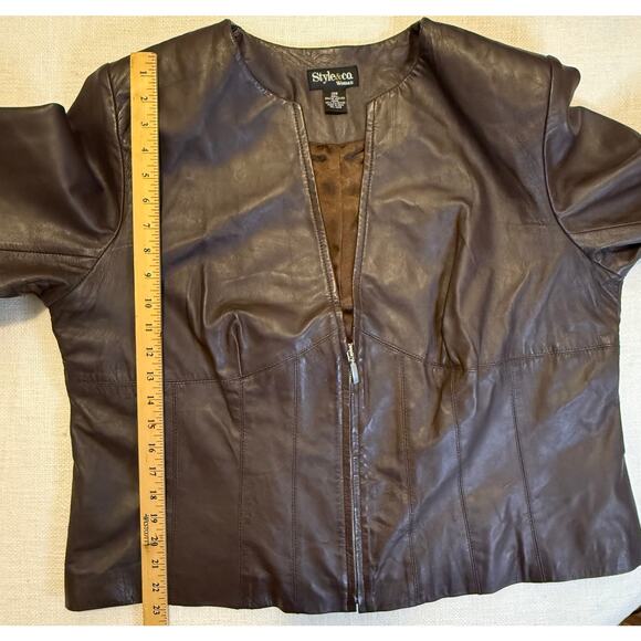 Style & Co. Chocolate Brown Genuine Leather Jacket – Women’s 18W - Picture 8 of 15